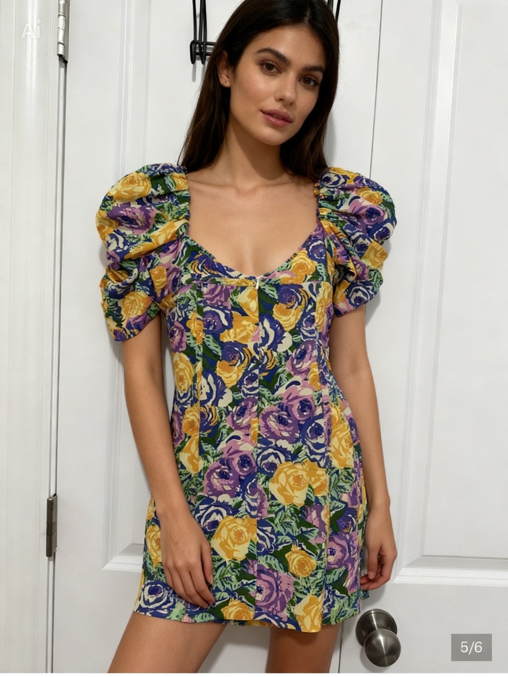 Zara Yellow, Purple, Green Floral Tie-Front Mini Dress